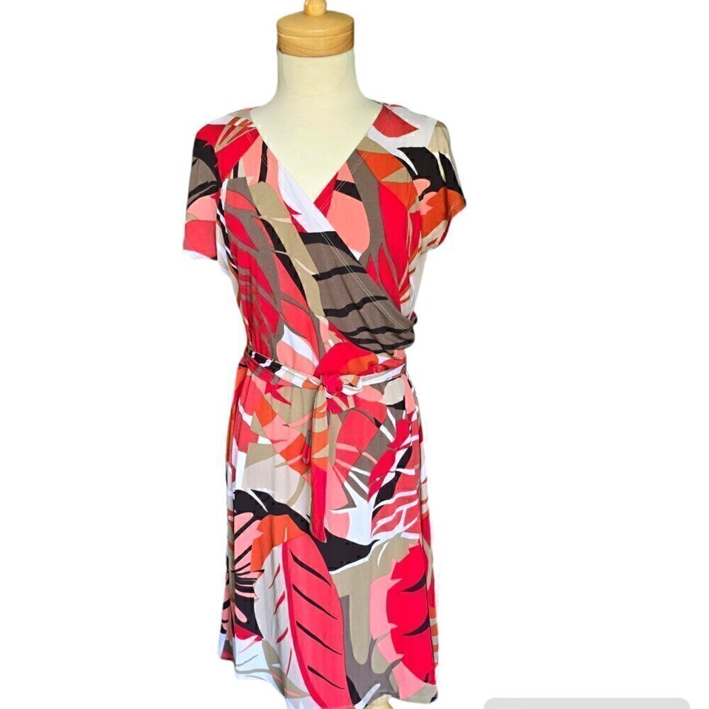 Renuar Floral Belted V-Neck Dress – Size XL | Multi-Colour Flowing Midi
